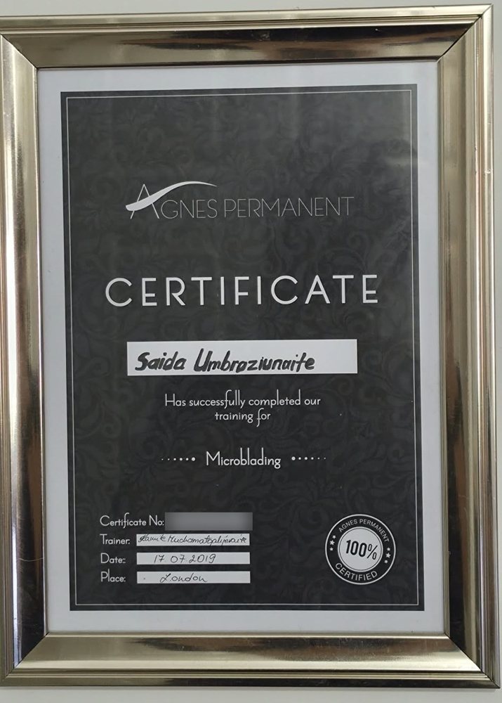 Microblading certificate, Agnes Permanent, London