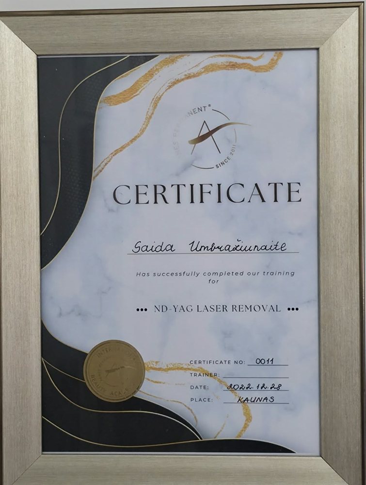 ND:YAG laser removal certificate